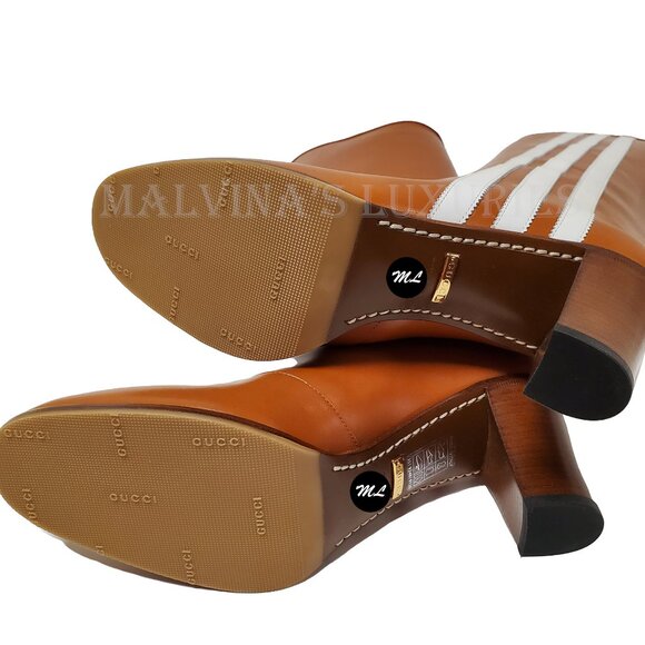 GUCCI BOOTS ADIDAS X KNEE HIGH STRIPE BROWN LEATHER  sz 38 8 US - Picture 14 of 16